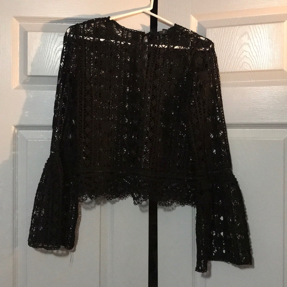 Black Lace Top with Bell Sleeves